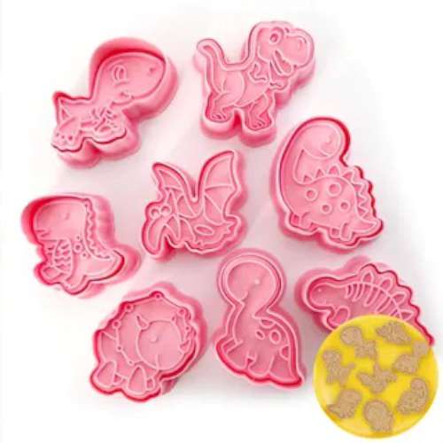 Dinosaur Cookie Cutters and Impression Stamps - set of 8 - Click Image to Close